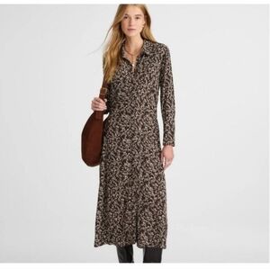 Madewell Brown Speckled Print Ruched Midi Shirtdress 0 2